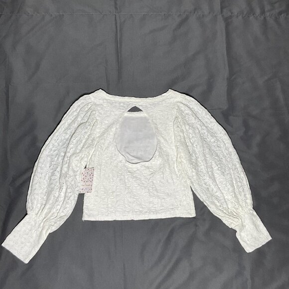 Free People Top Women M Ivory Long Sleeve Lace Lined Cut Out Back Boho Blouse - Picture 2 of 12